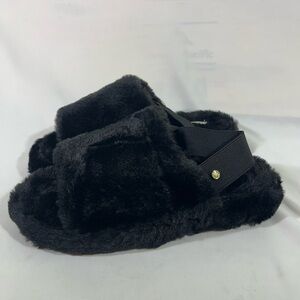 IMAN GLOBAL CHIC FAUX FUR‎ SLINGBACK SLIPPER WOMEN 8 BLACK NEW